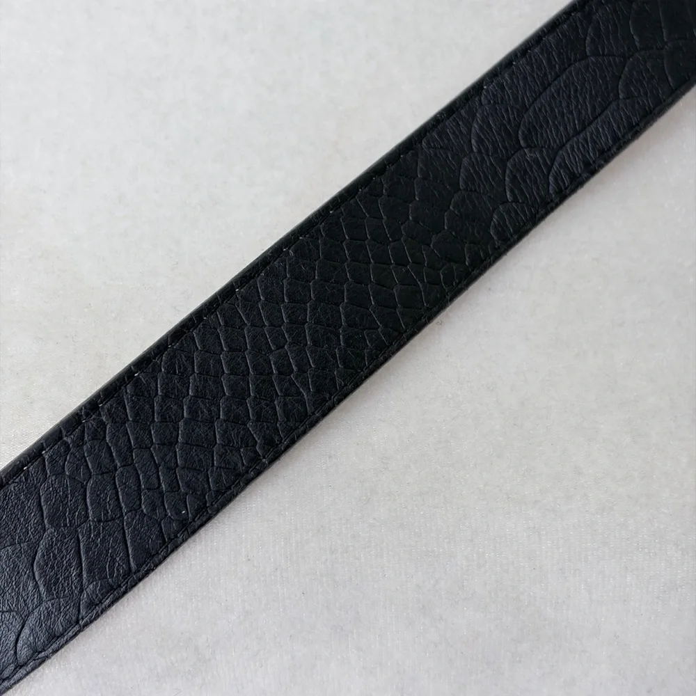 & Other Stories Black Textured Leather Belt Gold-Tone Curved Buckle